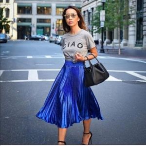 Anthro HD in Paris | Blue metalllic pleated skirt